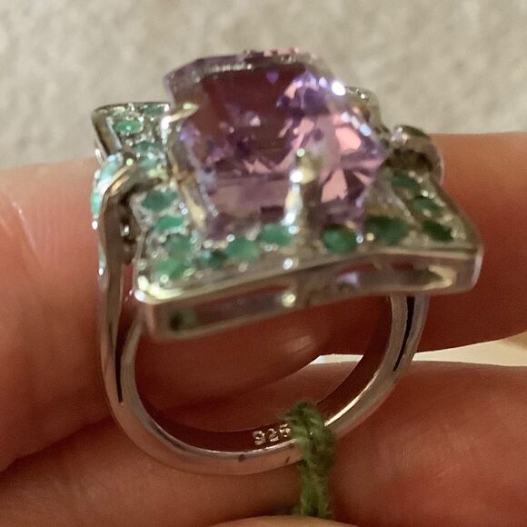 𝅺sterling SILVER 925 AMETHYST/EMERALD WOMAN RING SIZE US 7​​ - Picture 9 of 9